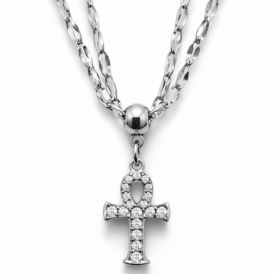 gargantilla de acero cruz de la vida de sfinge joyas