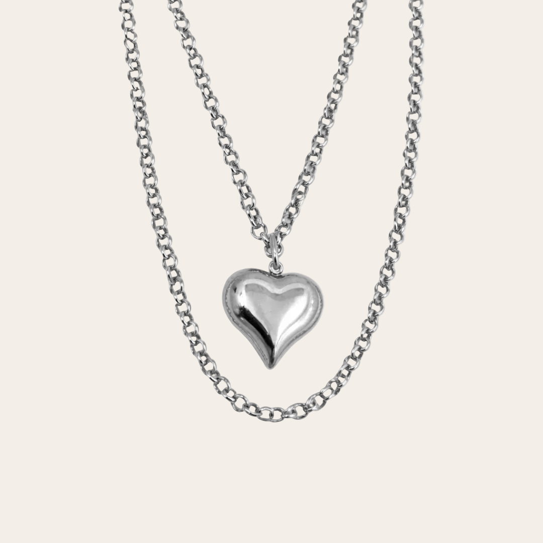 Gargantilla doble de acero con colgante de corazón elegante en plateado  de Sfinge