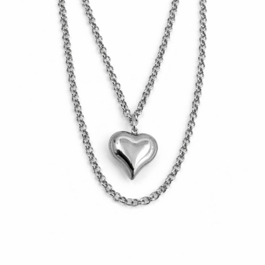 Gargantilla doble de acero con colgante de corazón elegante en plateado y dorado de Sfinge