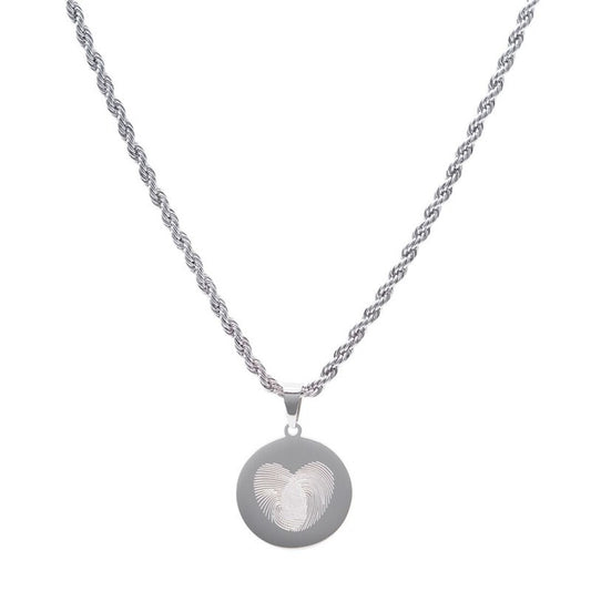 Collar interactivo E*Motion de acero redondo con huellas grabadas y chip NFC – joya masculina que guarda recuerdos