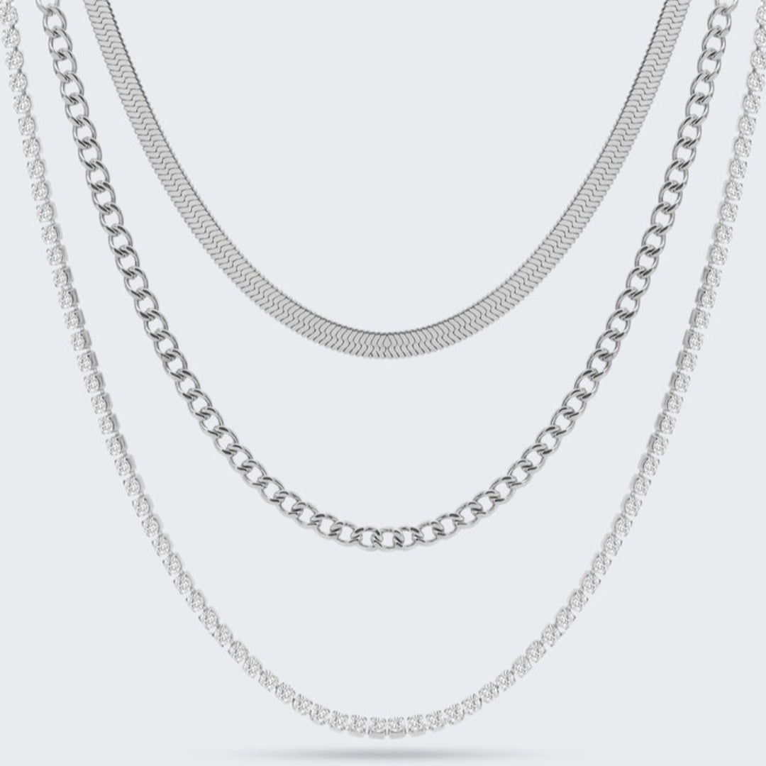🖼️ ALT imagen
Collar múltiple de acero inoxidable con tres cadenas superpuestas y cierre ajustable


