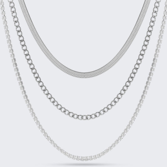 🖼️ ALT imagen
Collar múltiple de acero inoxidable con tres cadenas superpuestas y cierre ajustable

