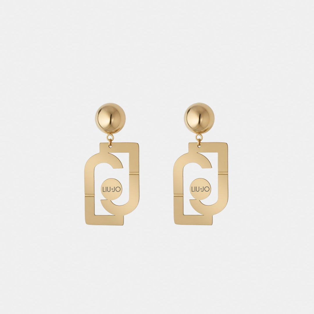 Pendientes largos dorados Liu Jo con logotipo monograma