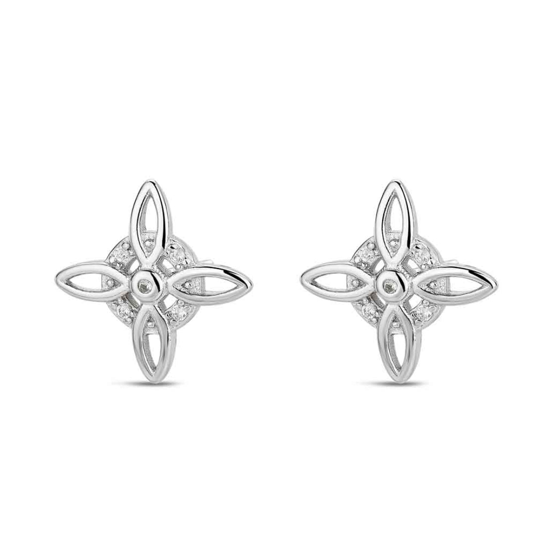 Pendientes de plata rodiada con nudo de bruja y circonitas – amuleto de protección elegante – Sfinge Joyas