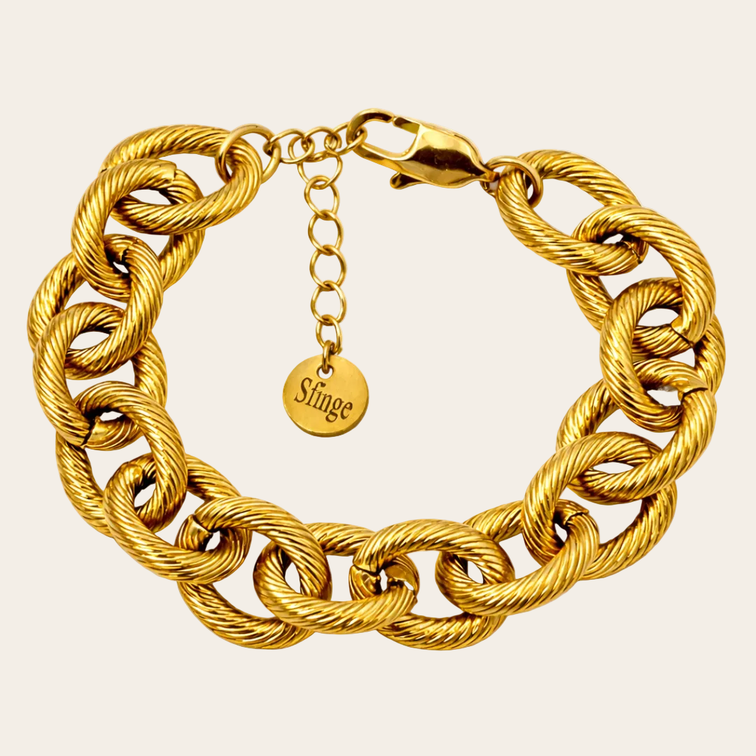 Pulsera ALMA de acero dorado con cadena gruesa texturizada de diseño exclusivo Sfinge