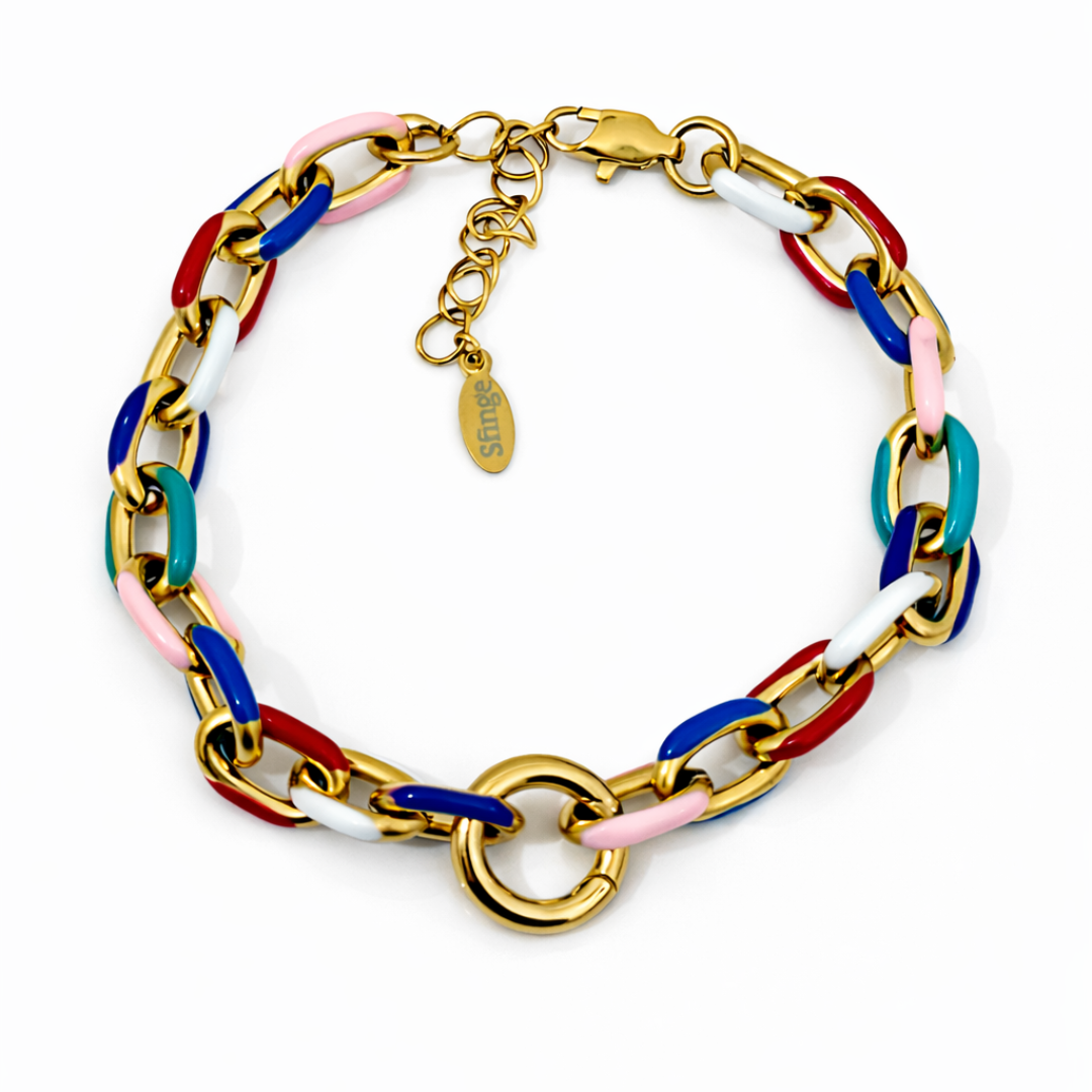 Pulsera Eslabón Esmaltado Multicolor