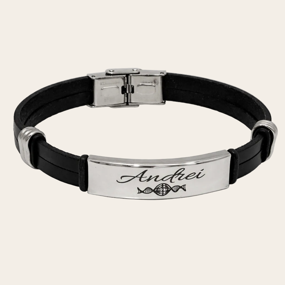 Pulsera Personalizada de Piel y Acero para Hombre