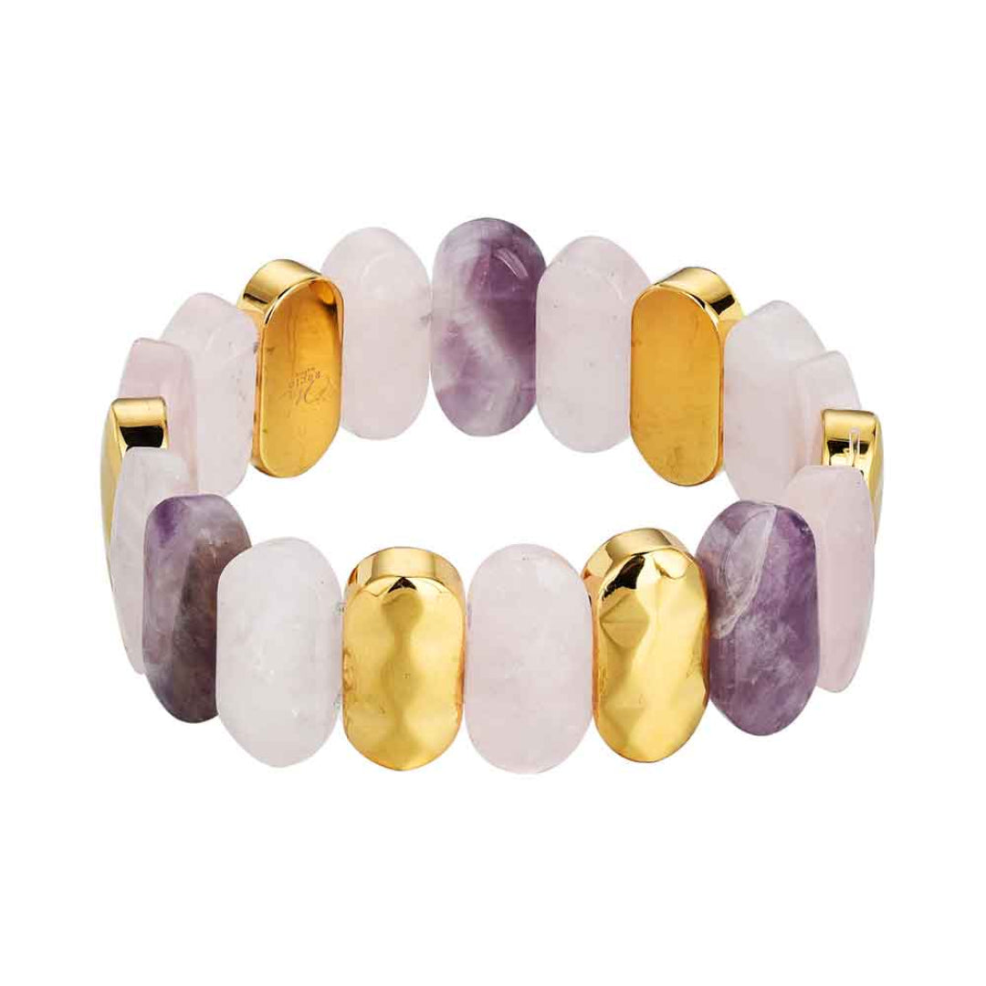 Pulsera ROCÍO MARTÍN de acero 316 chapado en oro 18 kt con amatista y cuarzo rosa – joya elegante y waterproof – Sfinge Joyas
