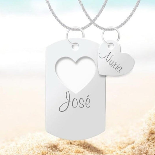 Conjunto de Gargantillas de Plata Personalizadas: Amor en Dos Corazones