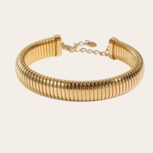 Pulsera brazalete plateado brillo espejo con cierre y cadena extensible